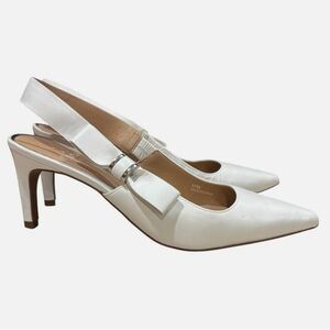 Elegant White Sling Back Pointed Toe Heels Bow Detail Pumps 6.5